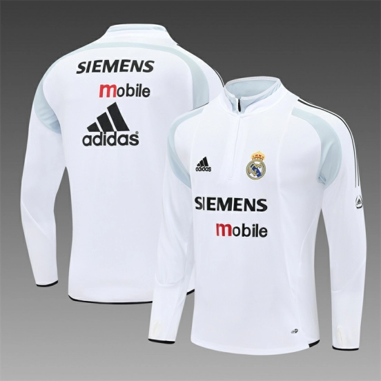 Retro 04/05 Real Madrid White Half Zipper Jacket+Long Pants