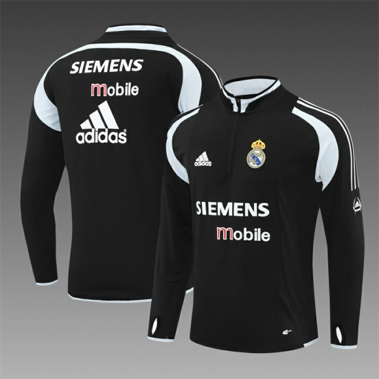Retro 04/05 Real Madrid Black Half Zipper Jacket
