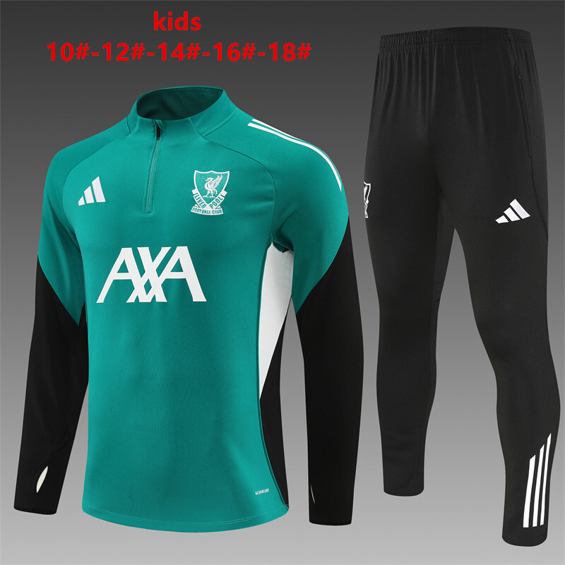 25/26 Kids Liverpool Green Half Zipper Jacket+Long Pants