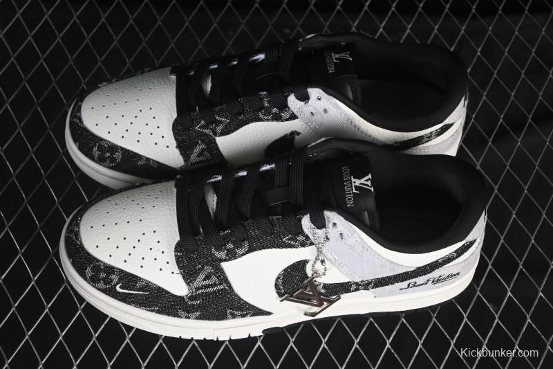 Nike SB Dunk Low LV Collaboration Black Grey Denim Custom Low-Top Casual Skate Shoes - SC0601-473