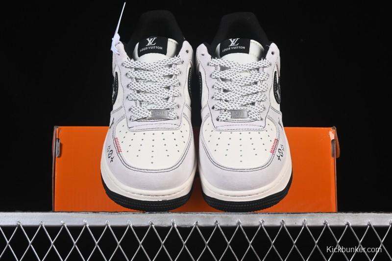 Nike Air Force 1 '07 Low LV Collaboration Black Swoosh Woven Label Casual Sneakers - CX5050-Y23