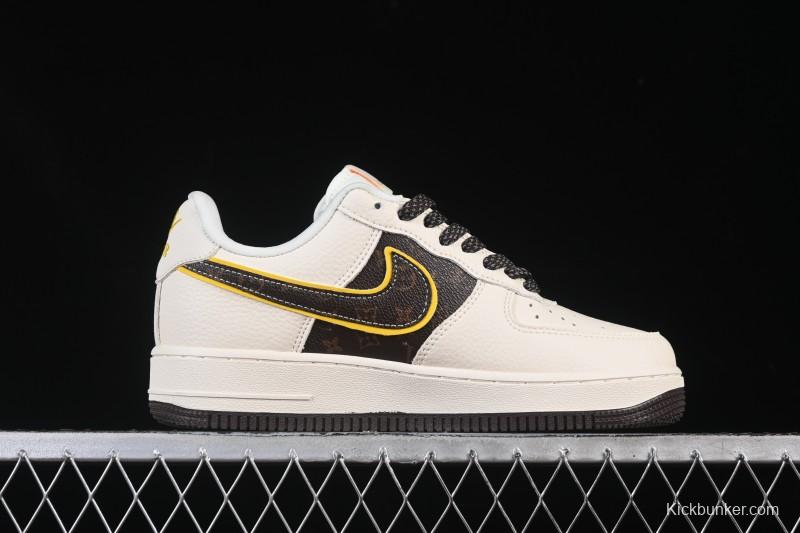 Nike Air Force 1 '07 Low LV Collaboration Beige Brown Patchwork Casual Sneakers - DD1982-302