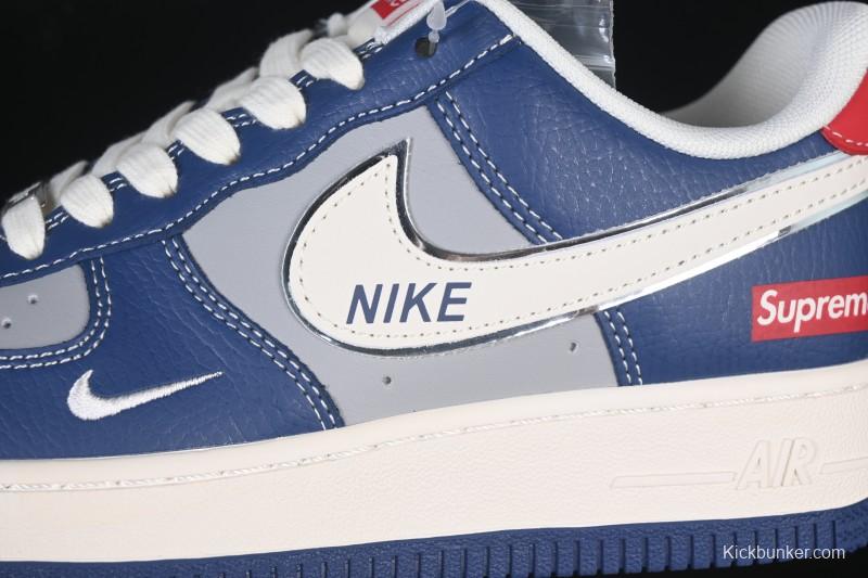 Nike Air Force 1 '07 Low Supreme Collaboration White Blue Gray Red Casual Sneakers - XD2588-602