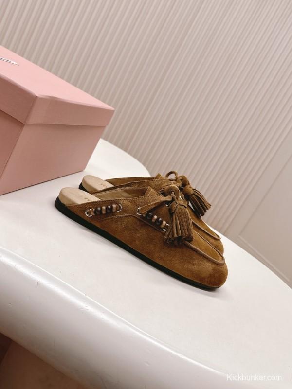 Miu Miu Fall Winter 2025 Tassel Loafer Mule with Beaded Accents - LY00320