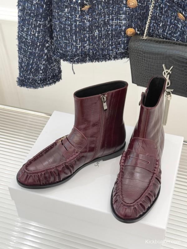 Saint Laurent YSL Letter Loaf Short Boots with Pleated Edge - KFY00430