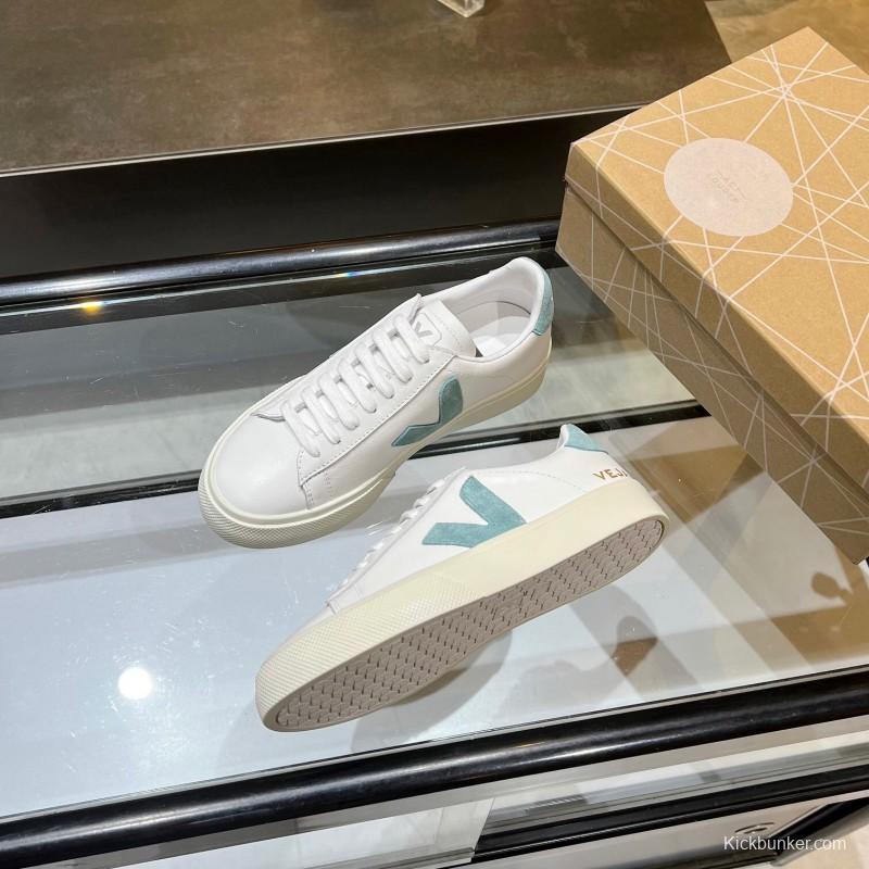 VEJA Classic White Sneakers V Logo Lace-Up Retro Flat Platform Casual Sports Shoes - LY00220