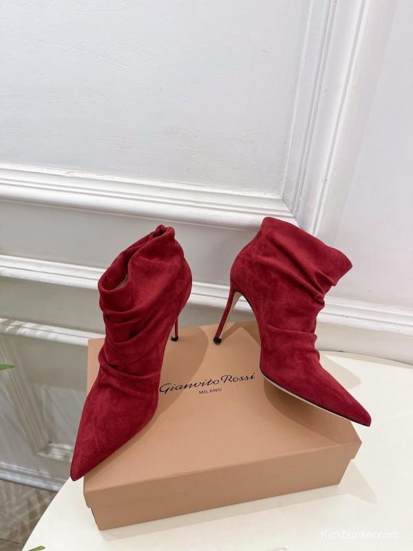 Gianvito Rossi Fall/Winter 2025 GR Pointed Toe Retro Pleated High Heel Ankle Boots - KFY00340