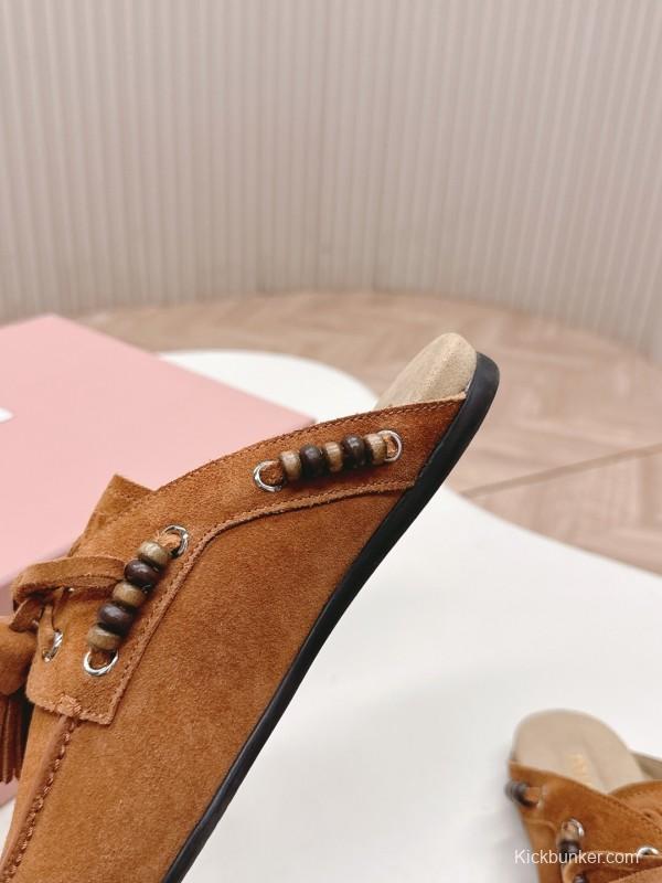 Miu Miu Fall/Winter 2025 Tassel Loafer Mule with Bead Accents - LY00320
