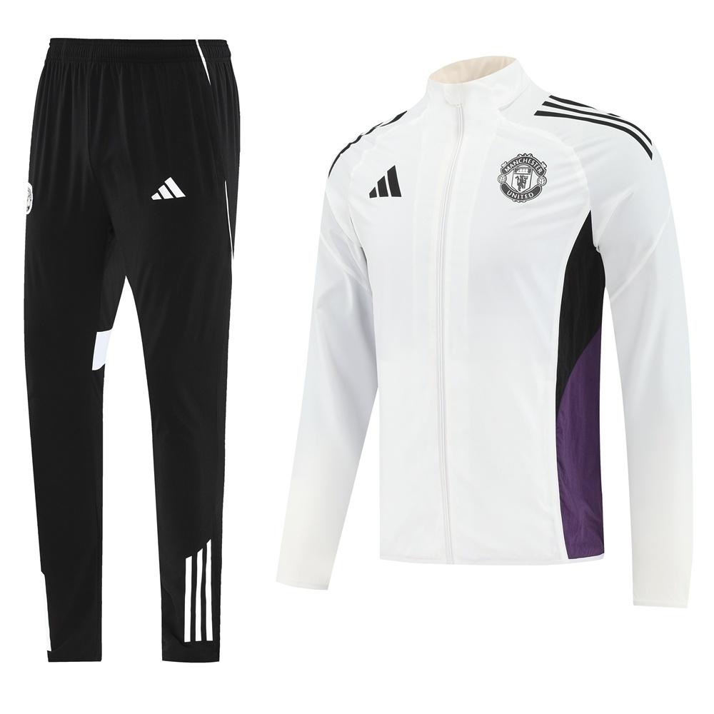25/26 Manchester United White S-3XL Half Zipper Jacket+Long Pants