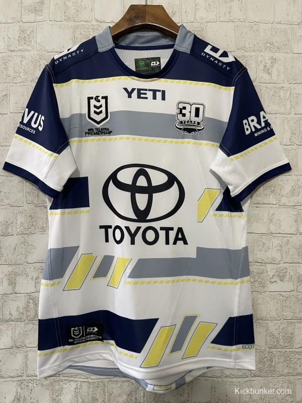 2025 North Queensland Cowboys White Navy Grey 30 Years Anniversary Away Jersey
