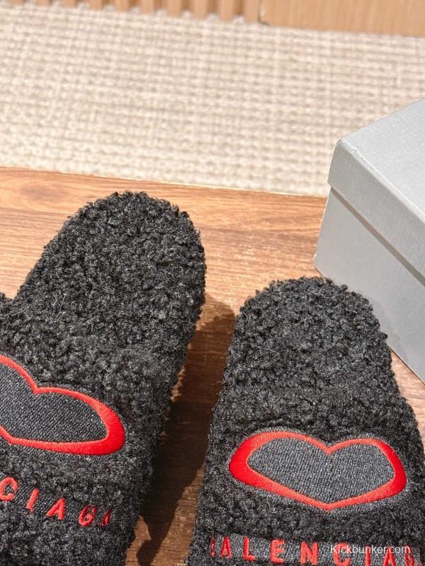 Balenciaga 2025 SS Qixi Limited Series Letter Embroidery Platform Shearling Slippers - AS00200