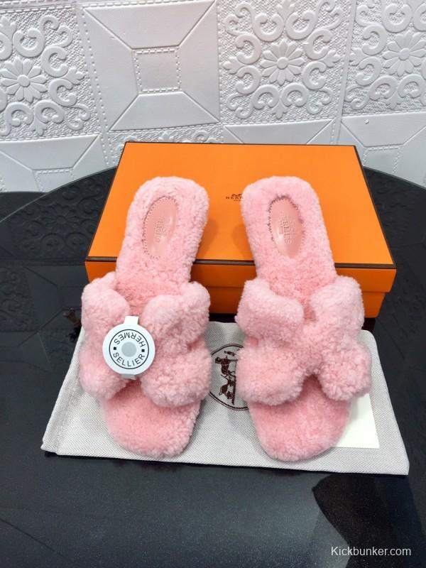 H Eiderdown Teddy Wool H Slippers Flat Sole Winter Home Shoes - LY00240