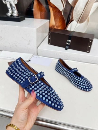 Alaia 2025/SS Crystal-Studded Ballet Dance Shoes with 0.8CM Inner Height - LY00340