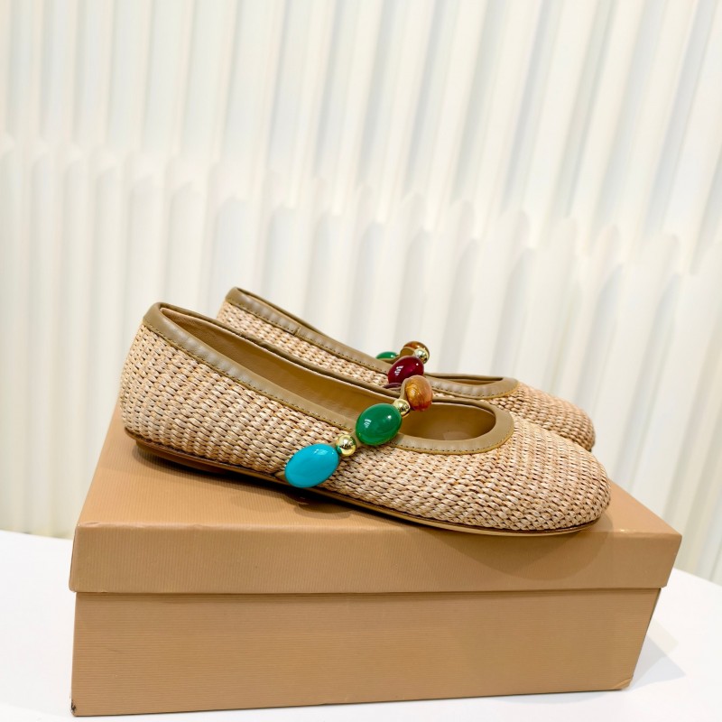 Gianvito Rossi Bohemian Style Turquoise Flat Ballet Shoes - LY00320