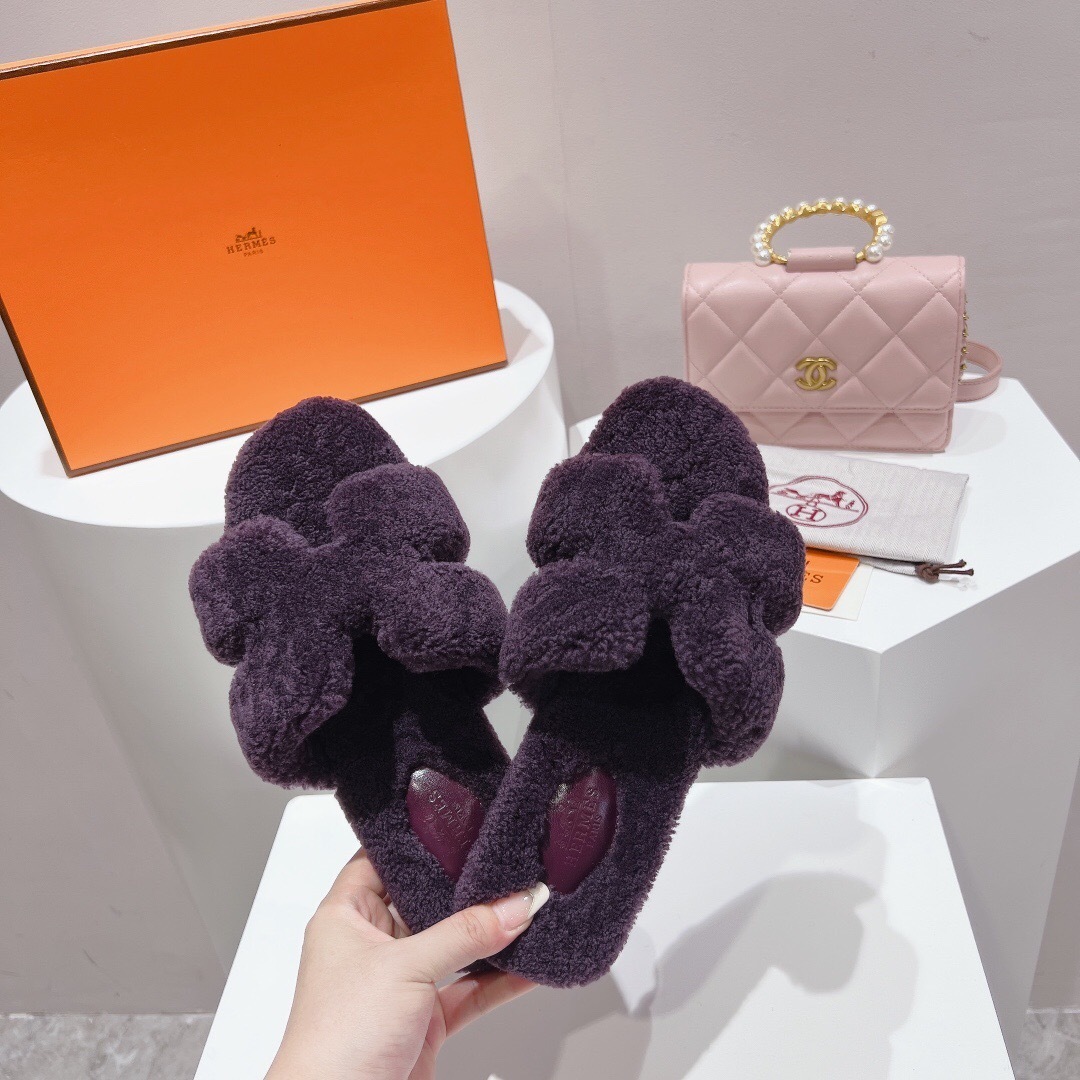 Hermes Teddy Wool H Slippers Flat Fur Slippers - LY00240