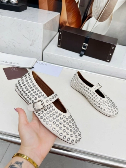 Alaia 2025/SS Crystal-Studded Ballet Flats with Built-in 0.8CM Height Increase - LY00340