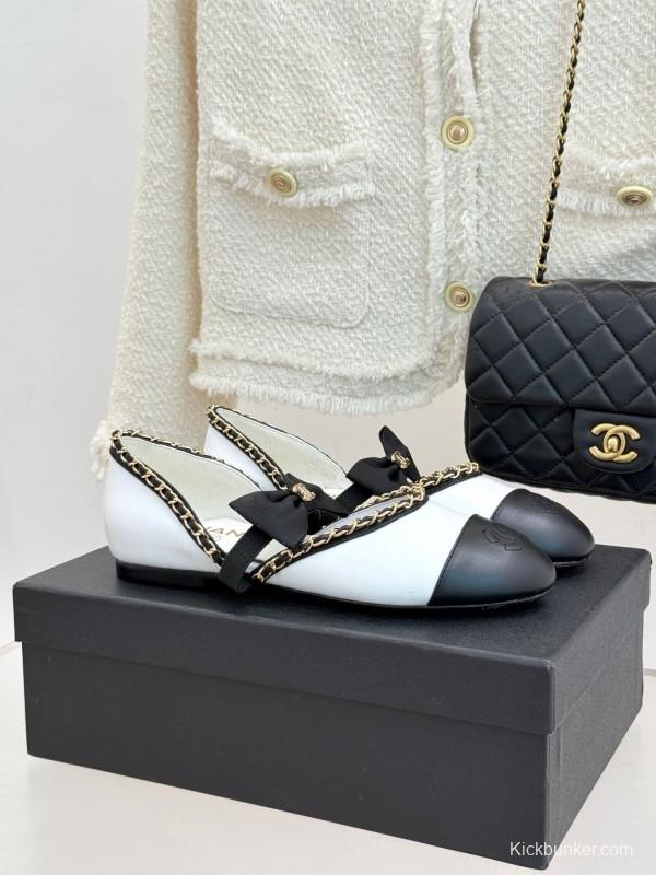 Chanel 2025 SS Hollow Chain Bow Mary Jane Shoes - KFY00290/KFY00300