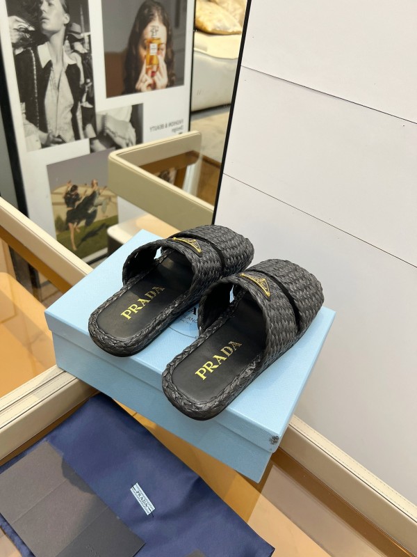 Prada 2025 SS Raffia Handwoven Open-Toe Sandals - KFY00260