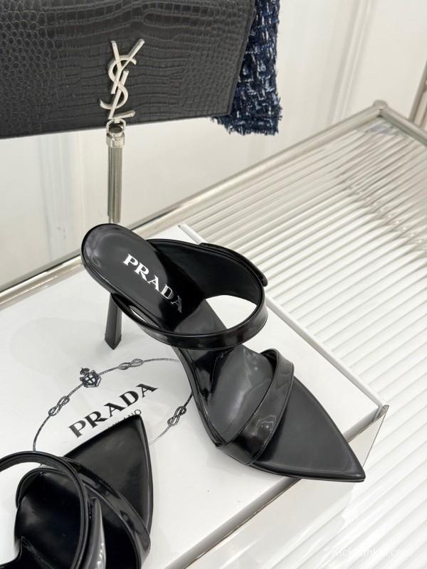 Prada Pointed Toe High Heel Sandals with Triangle Buckle - KFY00280