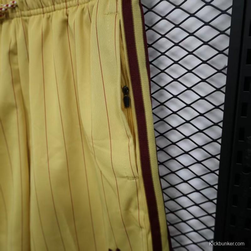 Player Version 25/26 Arsenal Yellow with Burgundy Side Stripes and Pinstripes Shorts