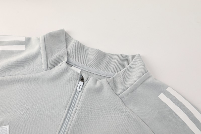 25/26  Adidas Light Grey Full zipper Jacket Tracksuit+ long pants