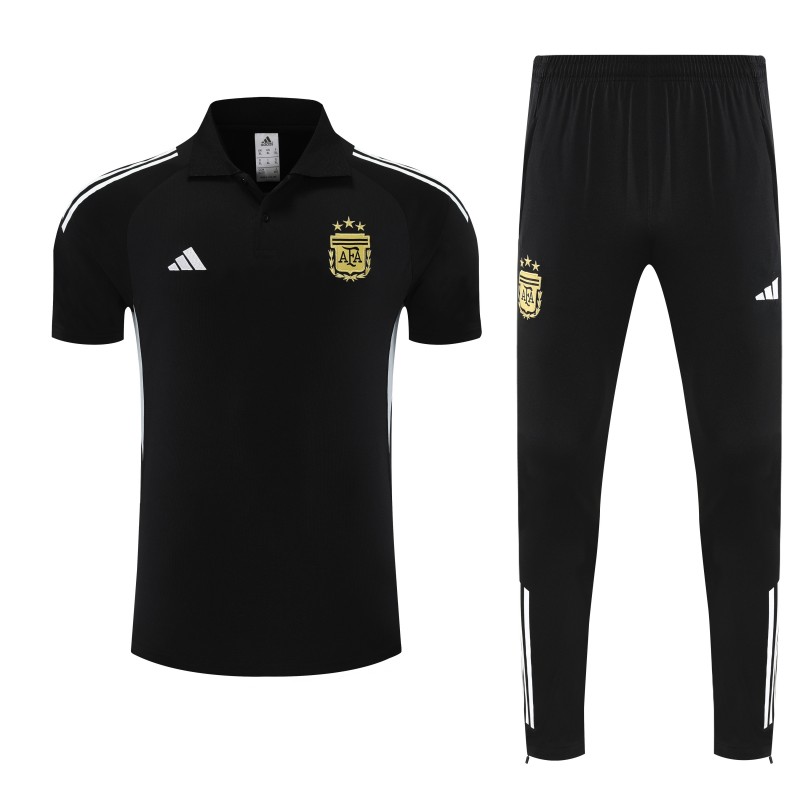 26/27  Argentina Black Polo Training Shirt + Long Pants Tracksuit