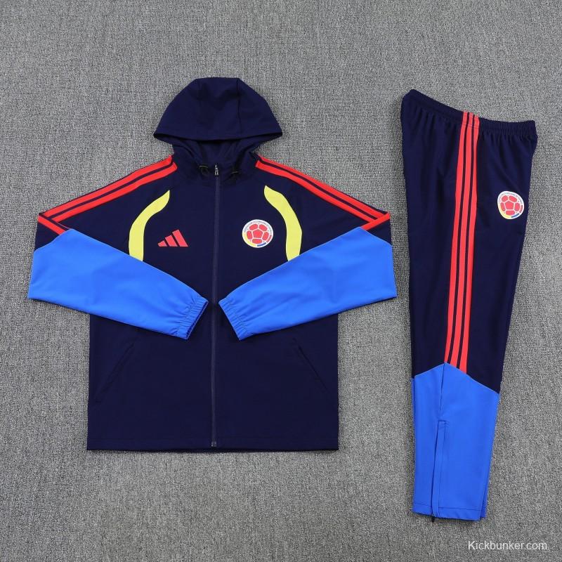 26/27 Colombia  Navy Blue Full Zipper Hooded Jacket Tracksuit + Long Pants