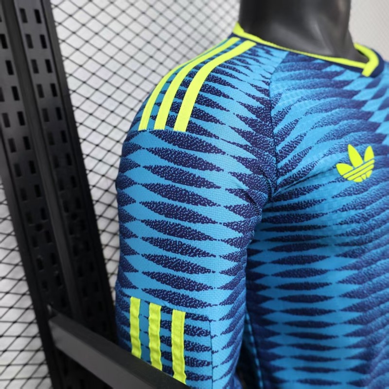Player Version 2027 Colombia Away Blue with Wave Jacquard Pattern Long Sleeve Jersey
