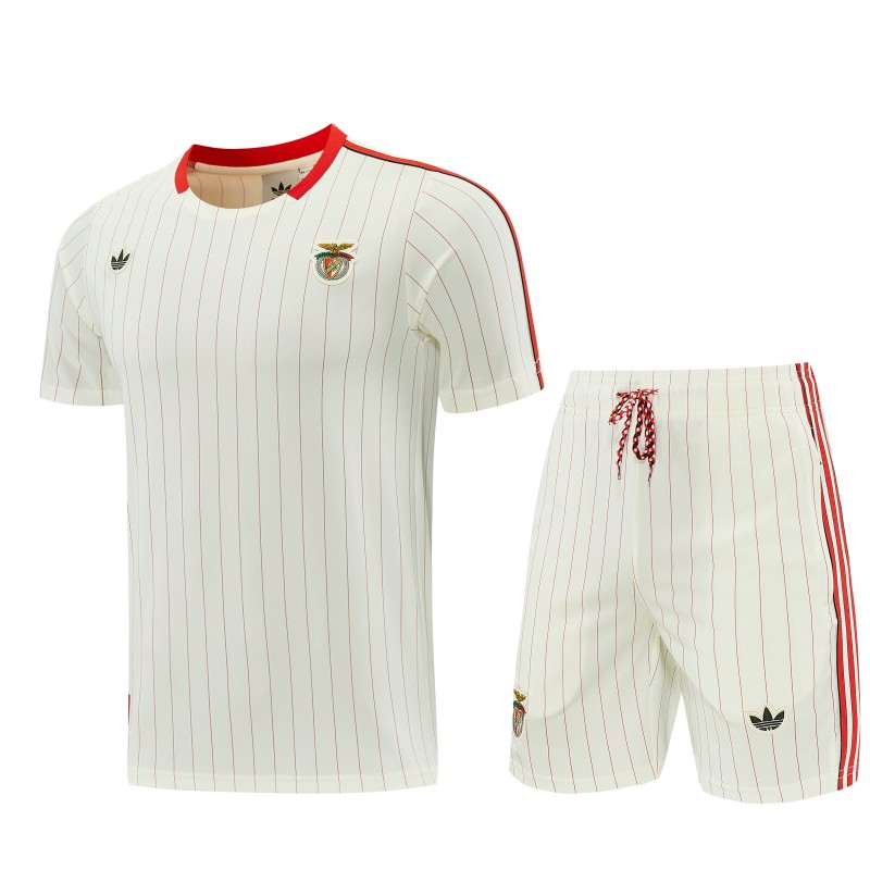 26/27 Benfica × Adidas Originals Off-White Pinstripe Short Sleeve+Soccer Shorts