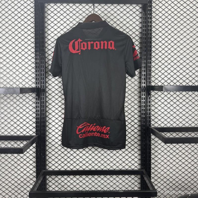 Player Version Womens 25/26  Deportivo Toluca FC Black Goalkeeper Short Sleeve Jersey with Polo Collar