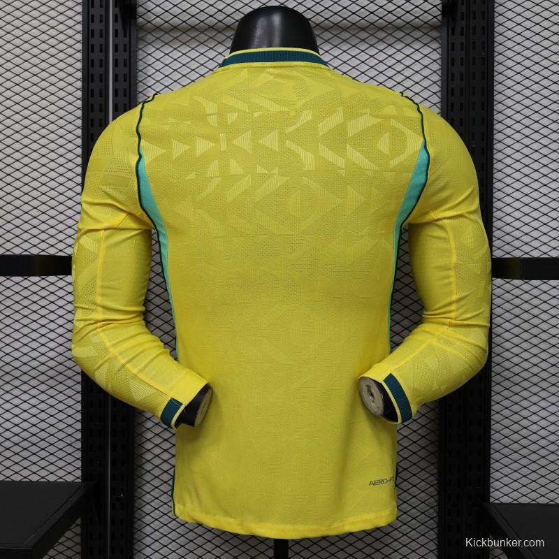 Player Version 2026 Brazil  Yellow with Geometric Pattern Home Long Sleeve Jersey