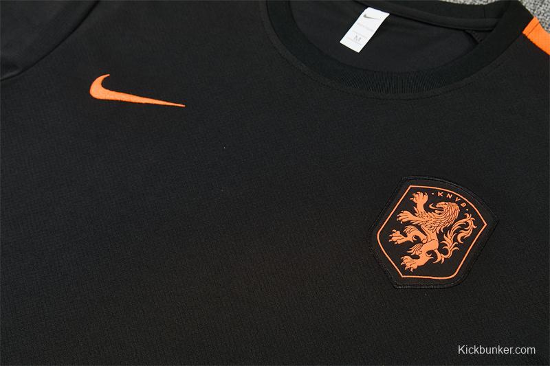 2026 Netherlands Black & Orange  Short Sleeve+Soccer Shorts