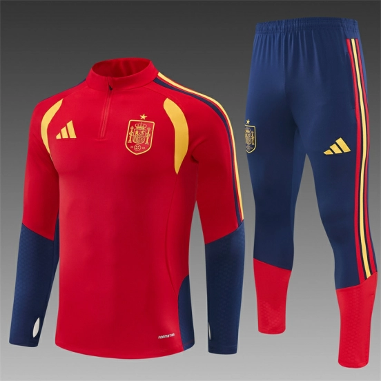 26/27 Spain Home Red Half Zipper Jacket Tracksuit + Long Pants