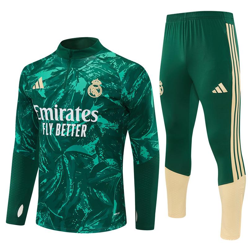 2026 Real Madrid Dark Green Camouflage  Half Zipper Jacket Tracksuit + Long Pants (Adidas)