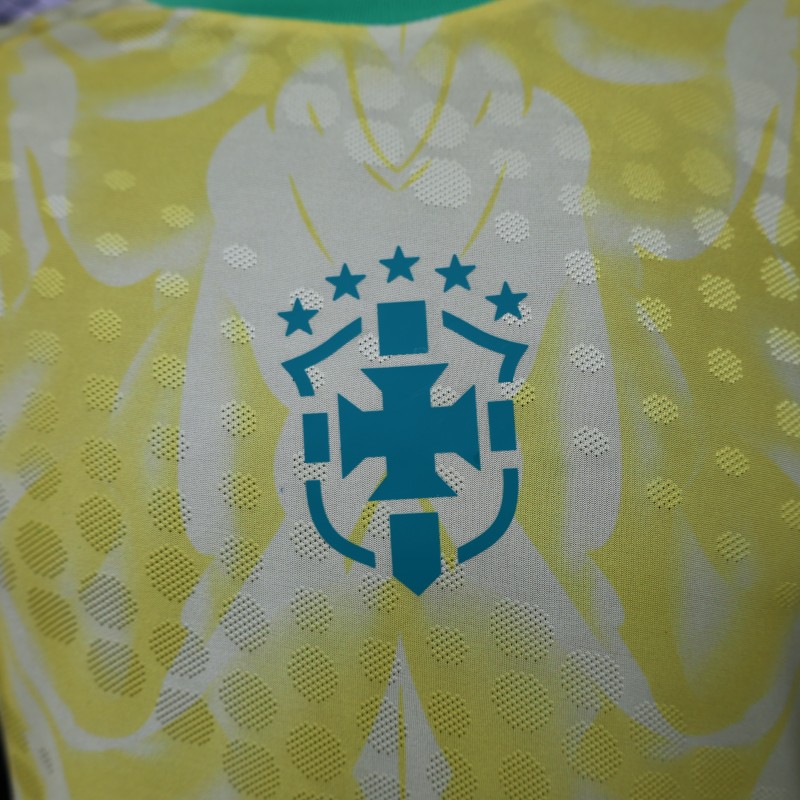 Player Version 2026 Brazil  Yellow with Abstract Feather Pattern Home Jersey