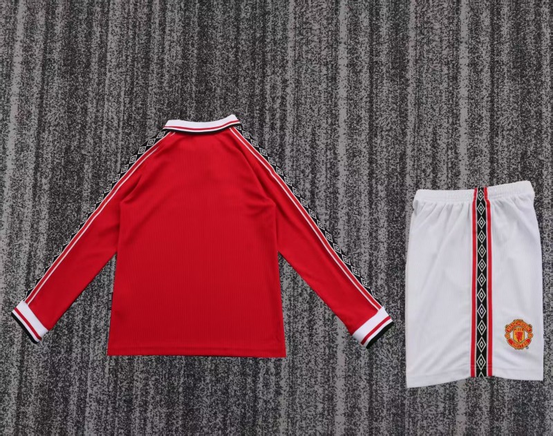 Retro Kids 98/99 Manchester United Red Home Long Sleeve Jersey