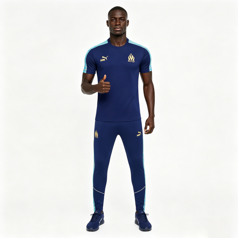 26/27 Olympique de Marseille Navy Blue Short Sleeve Tracksuit + Long Pants