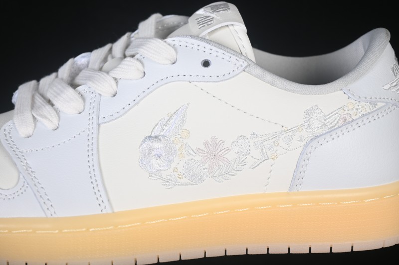 Nike Air Jordan 1 Low Floral Swoosh Embroidery Casual Board Shoes - IF4391-100