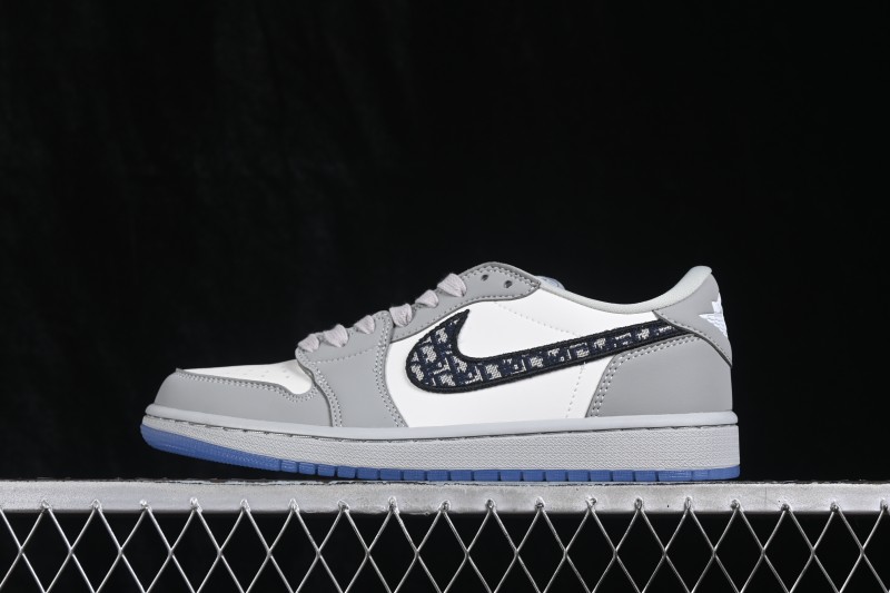 Dior x Air Jordan 1 Low AJ1 Collaboration Casual Basketball Shoes in White and Grey - CN8608-002