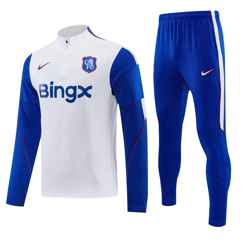 26/27 Chelsea  White & Blue Half Zipper Jacket Tracksuit + Long Pants