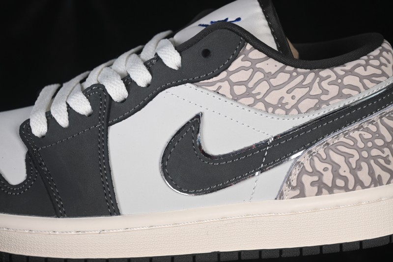 Nike Air Jordan 1 Low Retro Basketball Shoes with Cracked Leather Design - IU2268-100