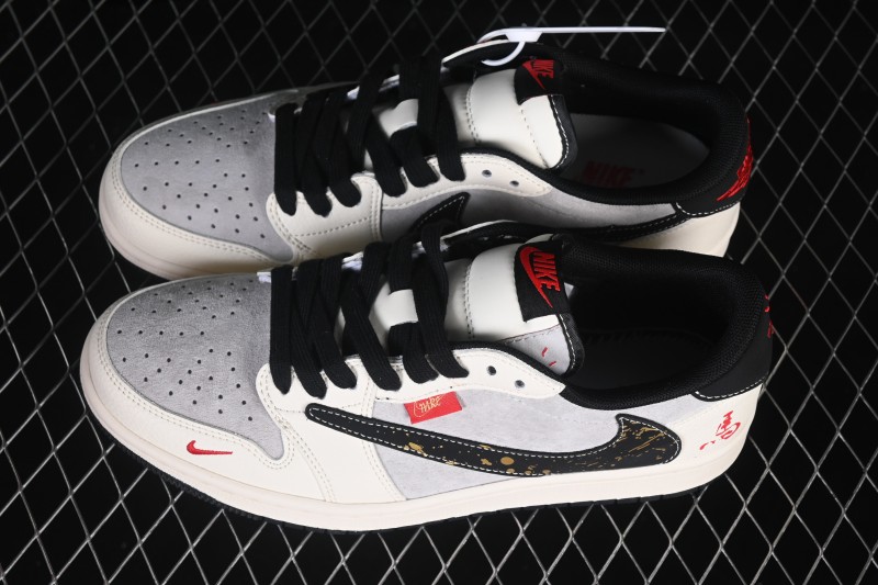 Nike Travis Scott x Fragment Design x Air Jordan 1 Low OG SP Retro Sneakers with Suede Overlays - HG0026-023