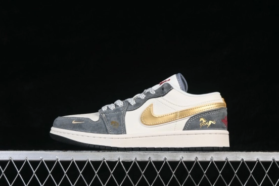 Air Jordan 1 Low AJ1 Year of Horse Gold Premium Custom Low-Top Retro Basketball Shoes - JP2026-125