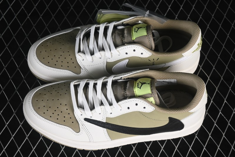 Nike Air Jordan 1 Low OG Travis Scott Reverse Swoosh Premium Leather Casual Sneakers - FZ3124-200