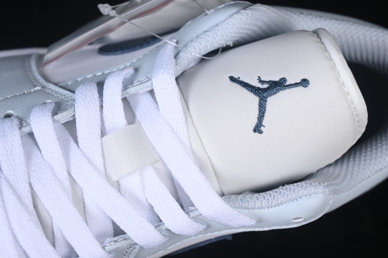 Nike Air Jordan 1 Low Retro Basketball Shoes with White Grey Blue Accents - 553558-400