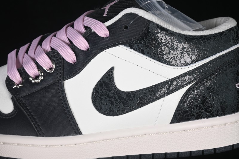 Nike Air Jordan 1 Low Retro Basketball Shoes with Cracked Leather Design - II0595-001