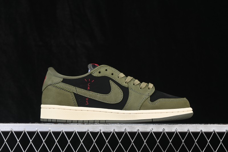 Nike Travis Scott x Air Jordan 1 Low OG Sneakers with Reversed Swoosh Design - DM7866-002