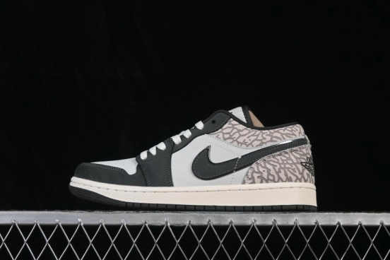 Nike Air Jordan 1 Low Retro Basketball Shoes with Cracked Leather Design - IU2268-100
