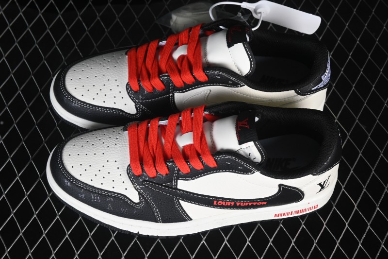 Nike Air Jordan 1 Low OG SP Travis Scott x Fragment Design Collab White Black Embossed Low-Top Skateboarding Shoes - DZ2688-008