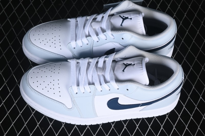 Nike Air Jordan 1 Low Retro Basketball Shoes with White Grey and Blue Accents - 553558-400